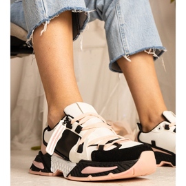 Pink women's sneakers with a massive sole black 1