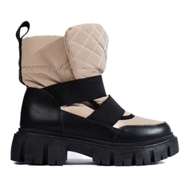 Women's snow boots on a thick platform, beige and black 1
