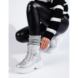 Silver women's snow boots with laces 1