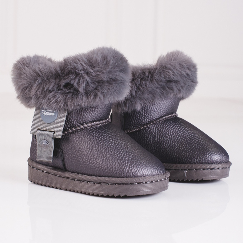 Girls' gray snow boots with fur grey 2