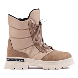 Women's lace-up snow boots beige 2