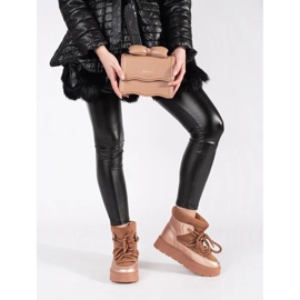 Women's brown lace-up snow boots with a thick sole 1