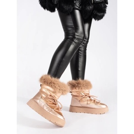 Women's gold snow boots with fur on a thick sole golden 1 Women's gold snow boots with fur on a thick sole golden 1