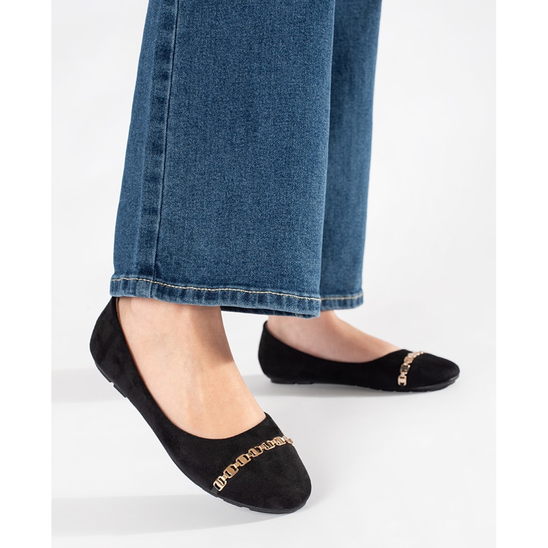 Black flat women's ballerinas with an ornament 1