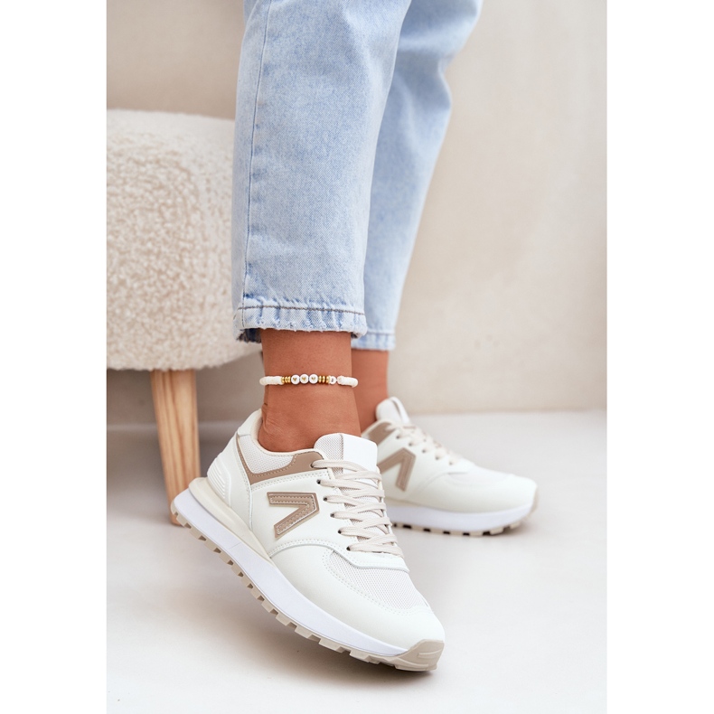 Women's sports shoes with eco leather beige 2 Women's sports shoes with eco leather beige 2