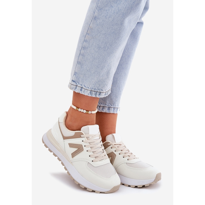 Women's sports shoes with eco leather beige 1 Women's sports shoes with eco leather beige 1