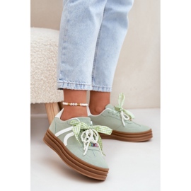 Women's sneakers on the platform with green ornaments 2 Women's sneakers on the platform with green ornaments 2