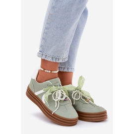 Women's sneakers on the platform with green ornaments 1 Women's sneakers on the platform with green ornaments 1