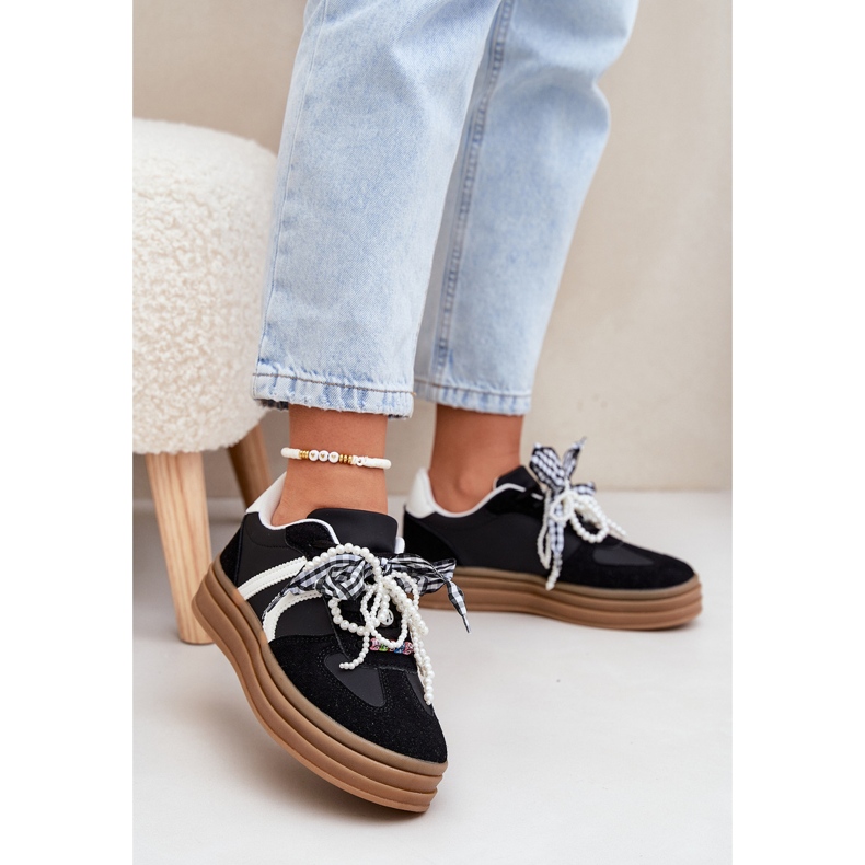 Women's sneakers on the platform with black decorations 2 Women's sneakers on the platform with black decorations 2
