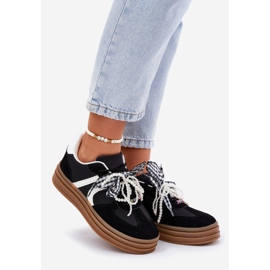 Women's sneakers on the platform with black decorations 1 Women's sneakers on the platform with black decorations 1