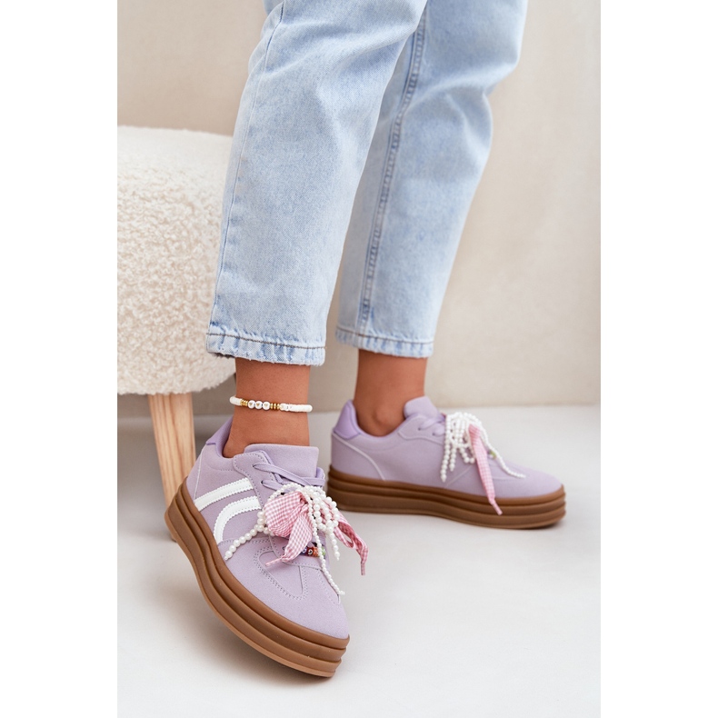 Women's sneakers on the platform with purple decorations 2