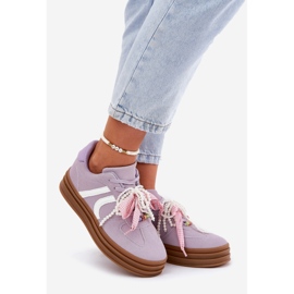 Women's sneakers on the platform with purple decorations 1
