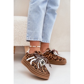 Women's sneakers with leopard print on the platform with brown decorations 2