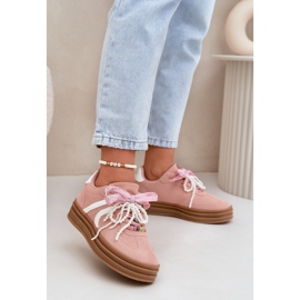 Women's sneakers on the platform with pink decorations 2