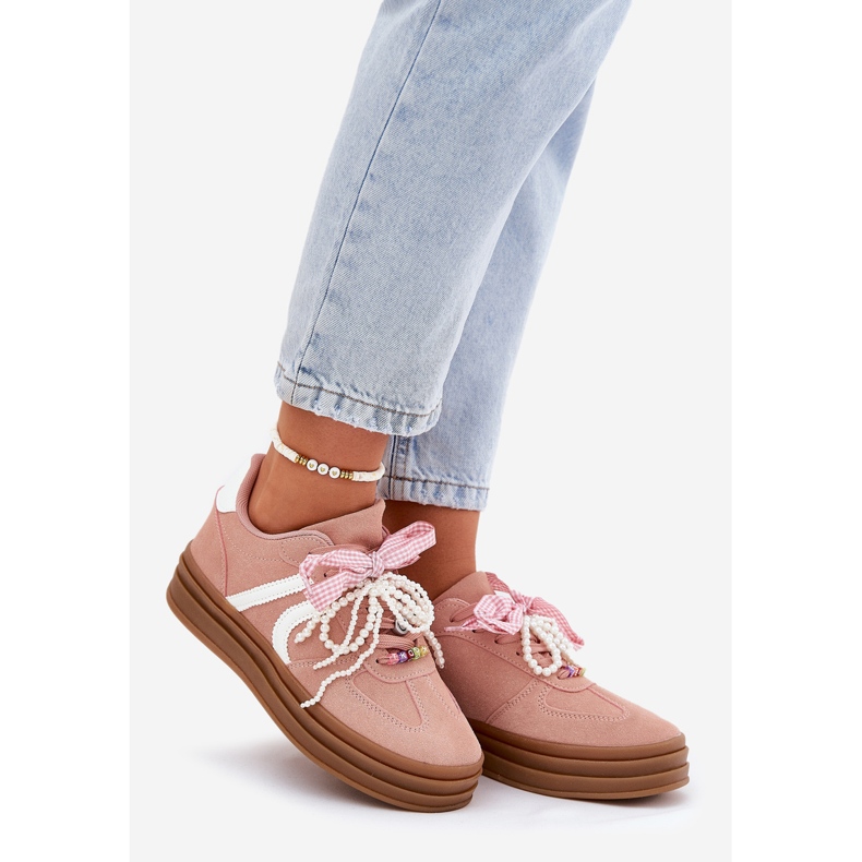 Women's sneakers on the platform with pink decorations 1 Women's sneakers on the platform with pink decorations 1