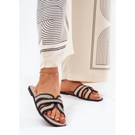 Classic women's flat beige-black flip flops 2