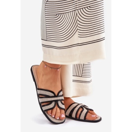 Classic women's flat beige-black flip flops 1
