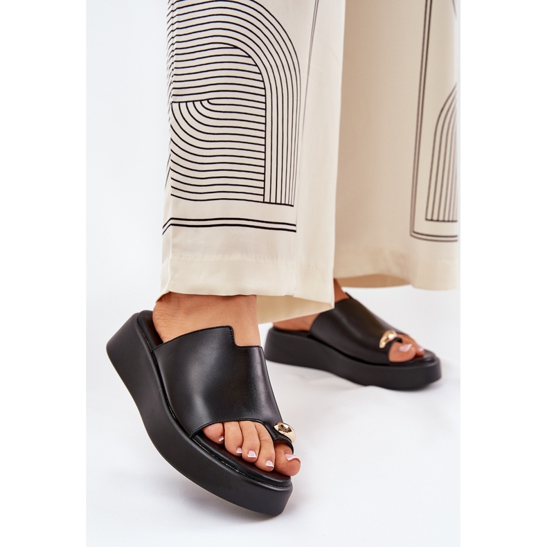 Women's flip flops on the platform and low wedges with a decorative detail black 2