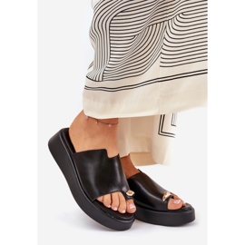 Women's flip flops on the platform and low wedges with a decorative detail black 1