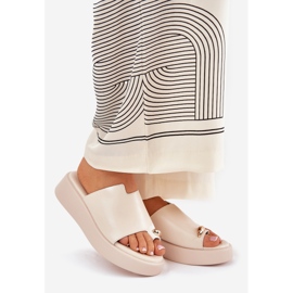 Women's flip flops on the platform and low wedges with decorative detail beige 1