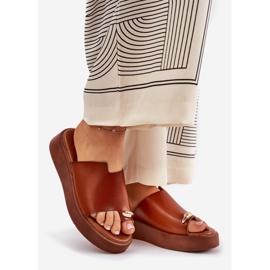 Women's flip flops on the platform and low wedge with a decorative Camel detail brown 1