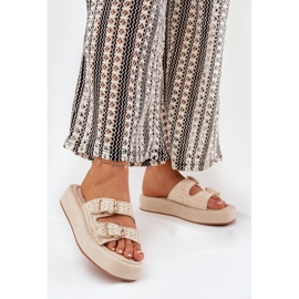 Women's flip flops on the platform with buckles and beige braid 2