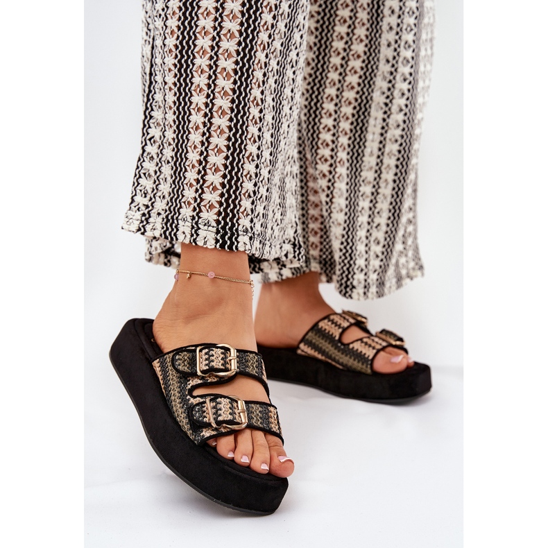 Women's flip flops on the platform with buckles and black braid 2