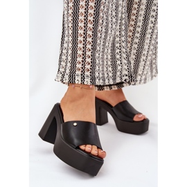 Women's eco leather slippers on the post and platform black 2