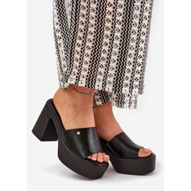 Women's eco leather slippers on the post and platform black 1