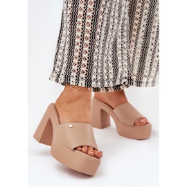 Women's eco leather slippers on the post and khaki platform beige 2 Women's eco leather slippers on the post and khaki platform beige 2