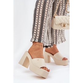 Women's eco leather slippers on the post and light beggar platform beige 2