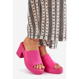 Women's flip flops on the pillar and platform fuchsia pink 1