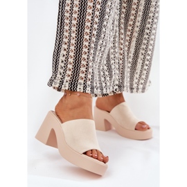 Women's slippers on the post and platform beige 2