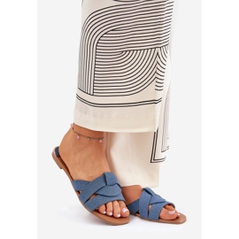 Flat women's flip flops with interwoven denim stripes blue 1