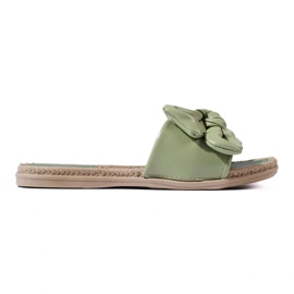 Eco Leather Slippers With A Bow green 1