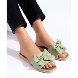 Eco Leather Slippers With A Bow green 2