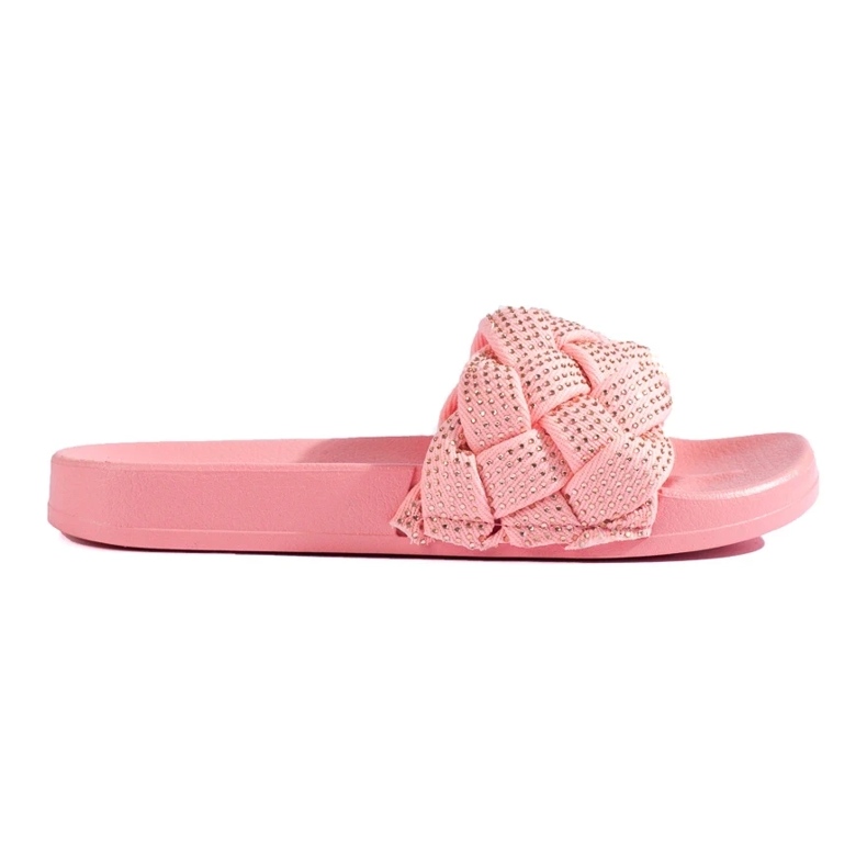 Textile slippers with crystals pink 2