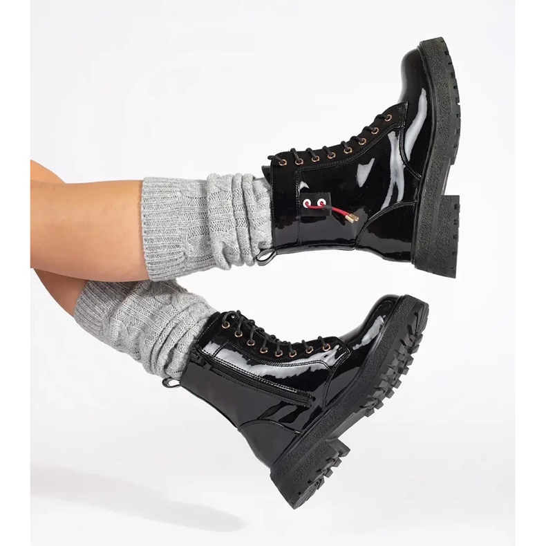 Lacquered Lace-up Booties black 2 Lacquered Lace-up Booties black 2