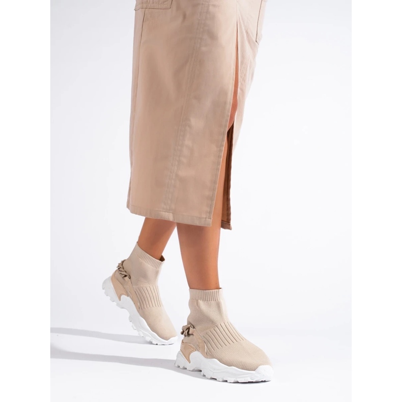 Fashionable Sneakers With A Sock beige 1