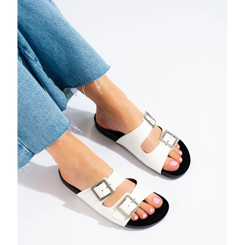 Goodin White slippers with decorative buckles 1 Goodin White slippers with decorative buckles 1