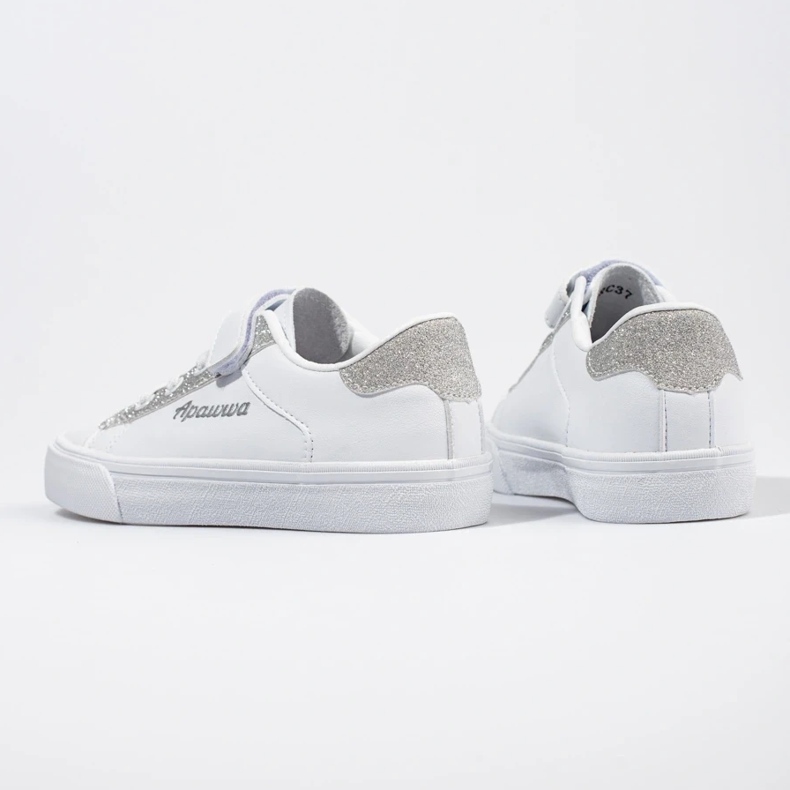 White children's sneakers with silver glitter 1