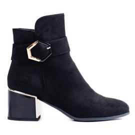 Elegant women's low-heeled ankle boots made of ecological suede black 2