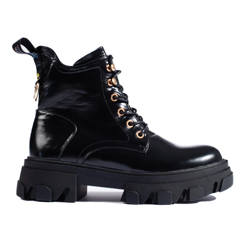 Ladies' patent ankle boots with a thick sole black 2 Ladies' patent ankle boots with a thick sole black 2