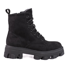 Women's lace-up ankle boots made of ecological suede black 1