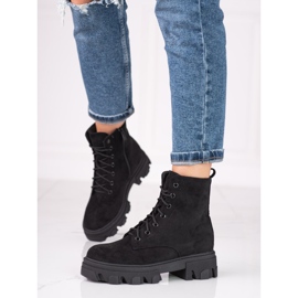 Women's lace-up ankle boots made of ecological suede black 2