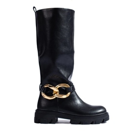 Black women's boots with chain made of eco-leather 2 Black women's boots with chain made of eco-leather 2