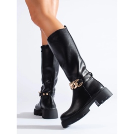 Women's boots with chain made of eco-leather black 2