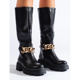 Women's boots with chain made of eco-leather black 1