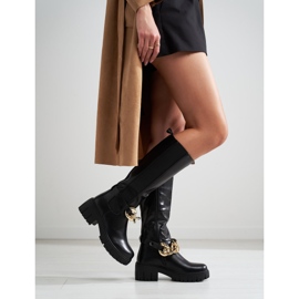 Black women's boots with a thick sole made of ecological leather 1