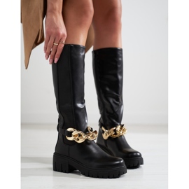 Black women's boots with a thick sole made of ecological leather 2